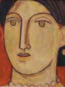 Gordon Close, mixed media on board, female head, Art Supermarket label verso, 25 x 20cm