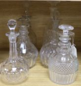 Six glass decanters and stoppers tallest 30cm