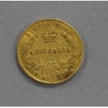 An Australian 1864 gold sovereign.