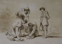 English School, c.1800ink and washFigures playing a game13 x 18cm