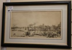 W. Parrott, 4 lithographs, Views along The Thames, 23 x 41cm