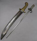 A Russian pioneers sword/falchion and a stick bayonet longest 65cm