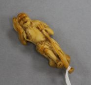 A Japanese ivory figure with frog and staff height 7cm