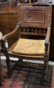 A set of six French walnut dining chairs, late 19th century and a similar armchair, each having part