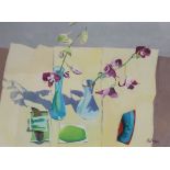 Notman, mixed media on paper, still life of orchids in vases, signed, 24 x 33cm