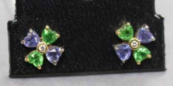 A pair of 18ct gold and gem set cluster ear studs, 9mm.