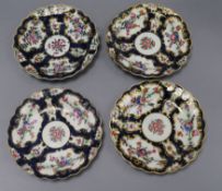 A set of four Dr Wall Worcester scale blue dishes, square marks diameter 19.5cm