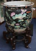 A Chinese famille noire porcelain jardiniere height 56cm