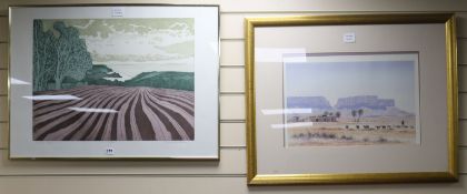 John Brunsden, limited edition print, Oxwich Bay, 56 x 77cm and a Rob O'Meara print