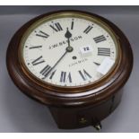 A mahogany fusee wall clock by J.W. Benson diameter 34cm