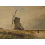 Circle of David CoxwatercolourFigure passing a windmill21 x 30cm