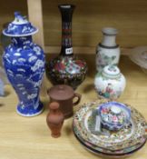 A quantity of Chinese and Japanese porcelain and pottery tallest 36cm