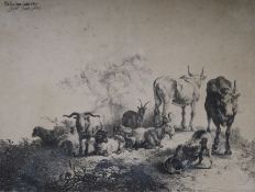 Petrus van LaaretchingHerdsman, cattle, sheep and a dogsigned and dated 1644 in the plate16 x 22cm