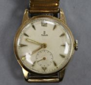 A gentleman's 1950's 9ct gold Tudor manual wind wrist watch, with engraved inscription.