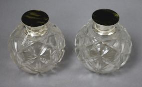 A pair of Edwardian silver and faux tortoiseshell lidded scent bottles, Frederick Bradford Macrae,