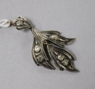 A Victorian yellow and white metal rose cut diamond set leaf pendant, approx. 5.5cm.