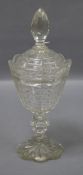 A late Victorian cut glass honey jar and cover height 32cm
