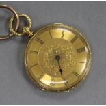 A continental 18ct gold fob watch, with Roman dial.