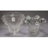 Daum, Nancy, France, a heavy clear glass vase with shell-moulded rim and another vase by Jane