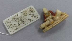 A Chinese jade plaque and a soapstone figure