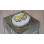 Kathleen Mann, oil on board, still life, signed and dated '86, 23 x 43cm