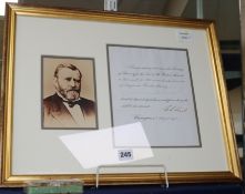 A framed Warrant for a Conditional Pardon, signed by General Grant, together with a photograph of