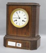 A Le Roy et Fils silk suspension rosewood and brass inlaid mantel clock height 28cm