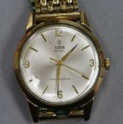 A gentleman's 1960's Tudor Royal 9ct? gold wrist watch on a gilt metal strap, with Tudor box.