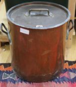 A copper lidded cooking pot height 43cm