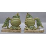 A pair of Art Deco fish bookends height 17.5cm