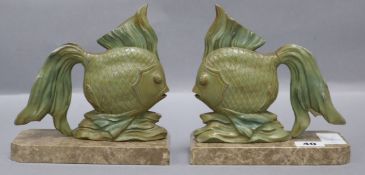 A pair of Art Deco fish bookends height 17.5cm