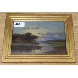 A. Heath, oil on panel, punt in a landscape at sunset, signed, 17 x 25in.