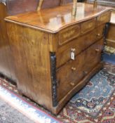 A Spanish inlaid walnut commode, mid-19th century of serpentine form, fitted shaped frieze drawer