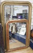 Two gilt framed overmantel mirrors W.80 and 62cm
