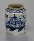 An 18th century blue and white Liverpool jar height 8cm