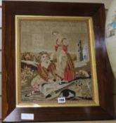 An embroidery of a courting couple, in a rosewood frame 38 x 32cm