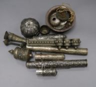 A quantity of assorted Tibetan white metal and other items.