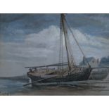 JacobsonewatercolourBeached sailing vesselssigned13 x 18cm