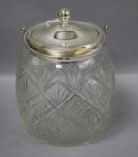 An Edwardian silver mounted cut glass biscuit barrel, John Grinsell & Sons, London, 1902, 19cm.