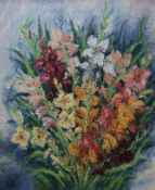 Eva Potron, oil on canvas, still life of gladioli, signed and dated '46, 72 x 59cm