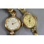 A ladys' 9ct gold Wingartens wristwatch and another 9ct gold watch by Roamer.