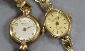 A ladys' 9ct gold Wingartens wristwatch and another 9ct gold watch by Roamer.