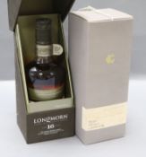 A boxed bottle of Glenkinchie and a boxed bottle of Longmuran Non-chill filtered