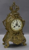 A French bronze Louis XV style mantel clock height 36cm