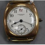 An early 20th century Waltham 9ct gold wrist watch.