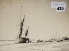 Martin Hardie (1875-1952), etching, beached fishing boats, signed, 19 x 24cm and 3 other prints
