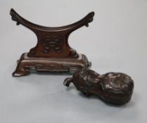 A Chinese rosewood stand and a box and cover stand width 19cm