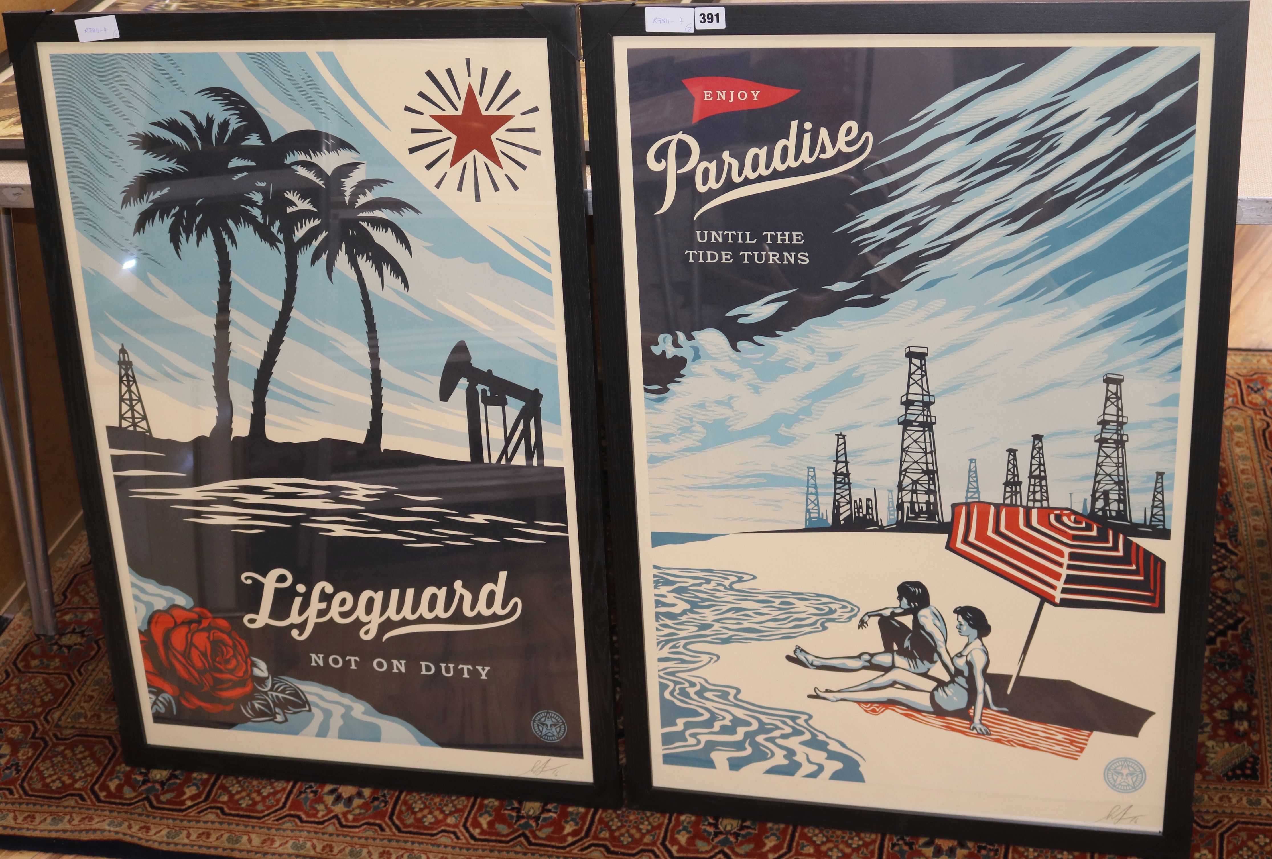 Shepard Fairey, 2 posters, Paradise Turns and Lifeguard Not on Duty, 90 x 60cm