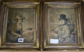 19th century, pair of coloured aquatints, 23 x 17cm, gilt framed