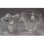 Daum, Nancy, France, a heavy clear glass vase with shell-moulded rim and another vase by Jane